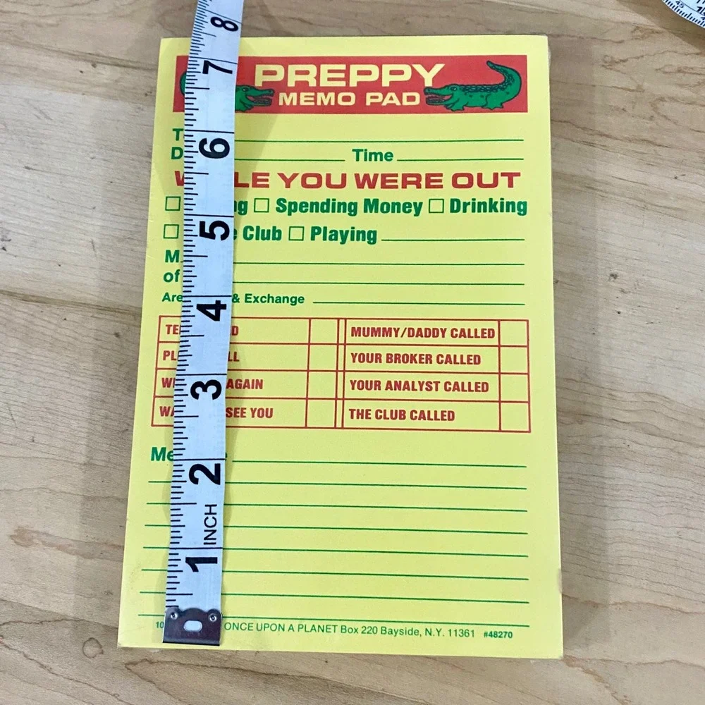 Once Upon A Planet Preppy Memo Pad Women OS Yellow Vintage 80s Gag Gift Novelty